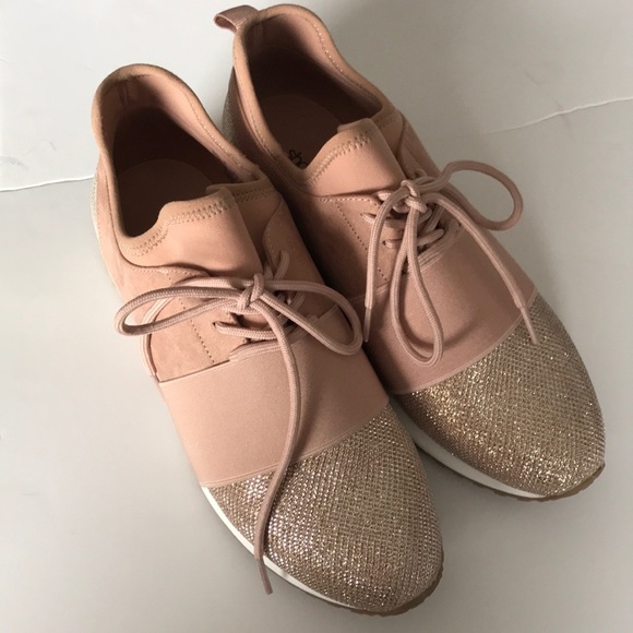 Shoe Dazzle Shoes - Blush color and sparkling Multi textile Sneakers